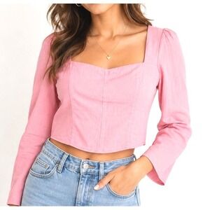 Antonio Melani Women Pink Linen Blend Smocked Back Blouse 12" Square Neck Long